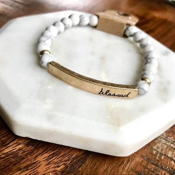 Blessed Inspirational Carved Marble Bead Bracelet - Picture 2 of 3